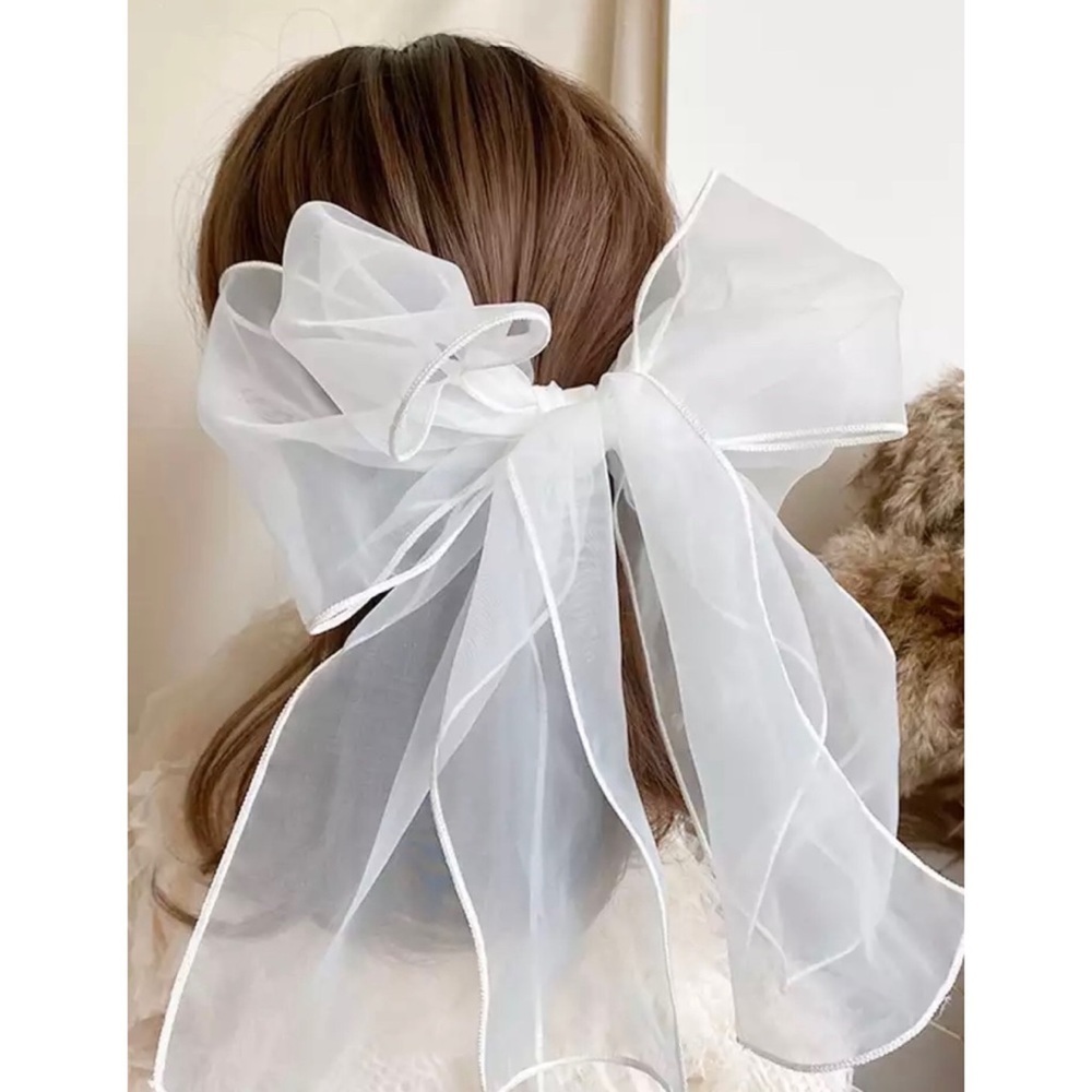 Oversized Black Tule Bow French Barrette Hair Clip - Picture 2 of 10